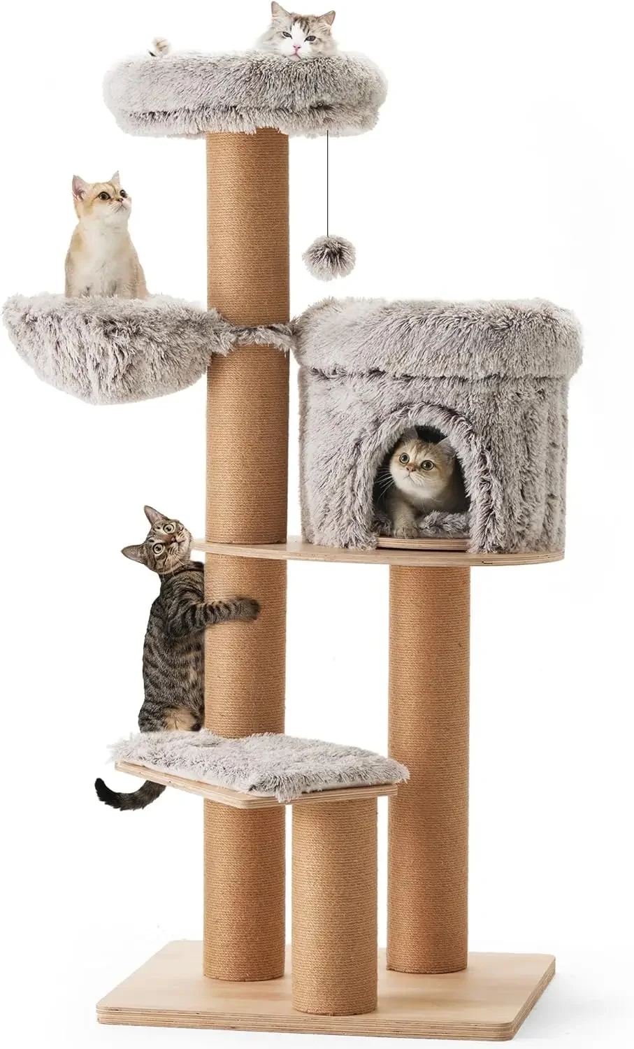 

Cat Tree, 61 Inch 5 In 1 Cat Tower For Indoor Cats, Plush Multi-Level Cat Condo With 6 Scratching Posts, Detachable And Washable