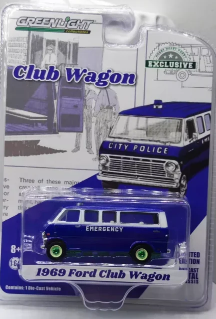 

1:64 1969 Ford Club Wagon Bread Police Car Green Edition, литая под давлением модель автомобиля из металлического сплава, игрушки для коллекции подарков