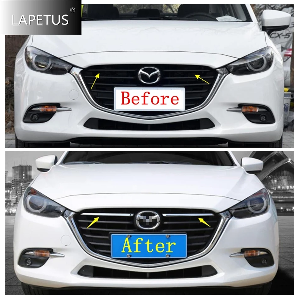 

For Mazda 3 2017 2018 Car Front Middle Grill Grille Grids Strip Decoration Cover Trim ABS Chrome / Red Accessories Exterior Kit