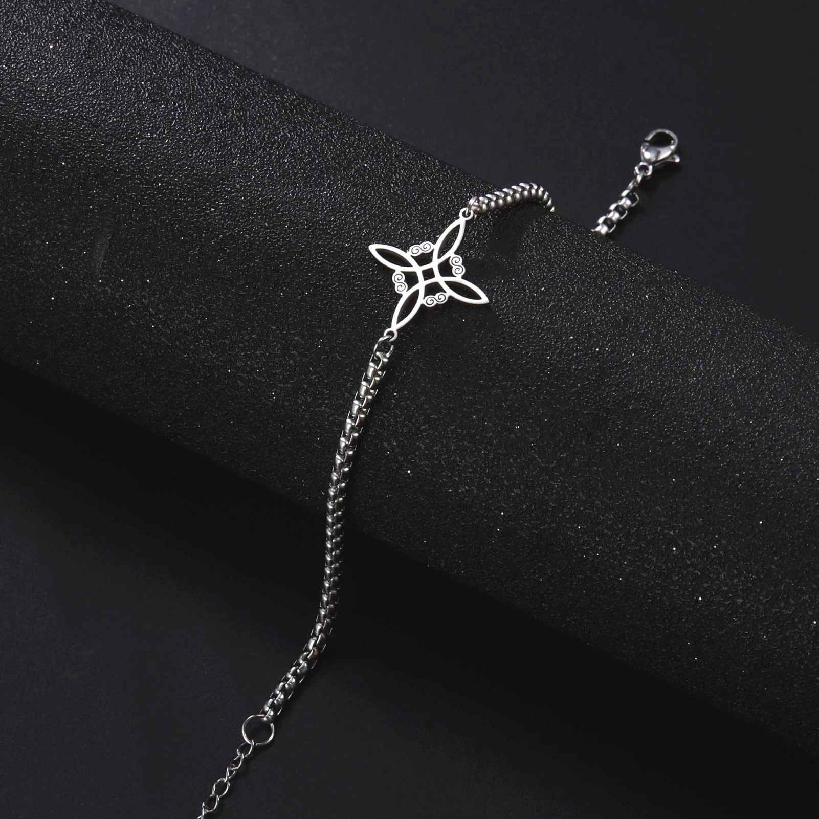 Jeshayuan Witch Knot Women Bracelet Stainless Steel Box Chain Bracelets Charm Good Luck Protection Amulets Wiccan Jewelry