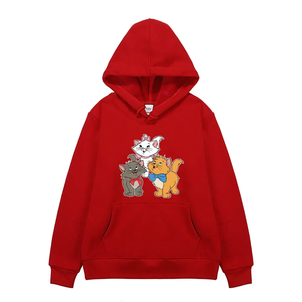 Kawaii Marie Men Hoodies Disney The Aristocats Graphic Printed Clothes Trendy Pocket Male Sweatshirts Versatile Autumn Winter