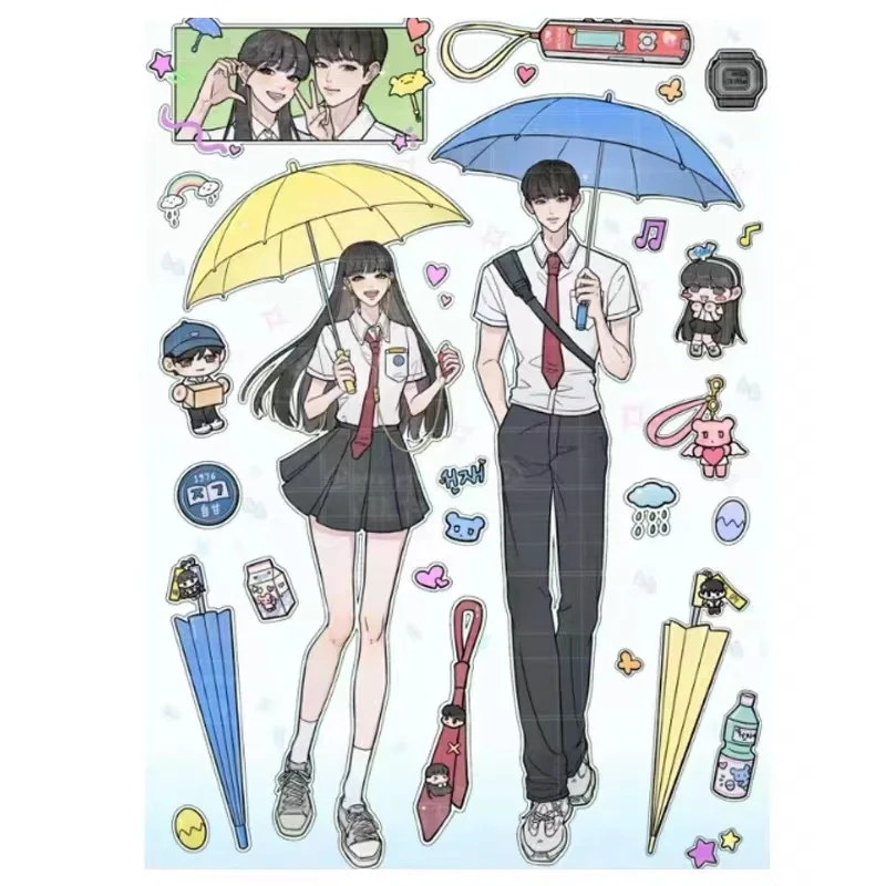 Cartoon couple umbrella cute stickers hand account available