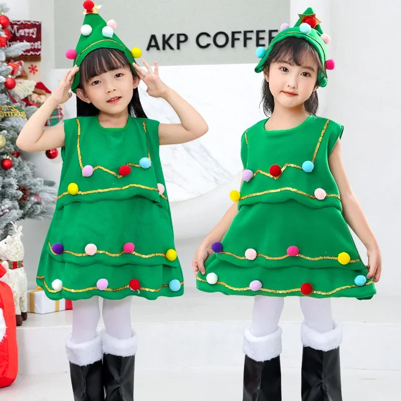 

2024 Christmas Dress For Girl Kid Green Snowflake Cake Dress Children Xmas Carnival Party Santa Claus Princess Costume 1