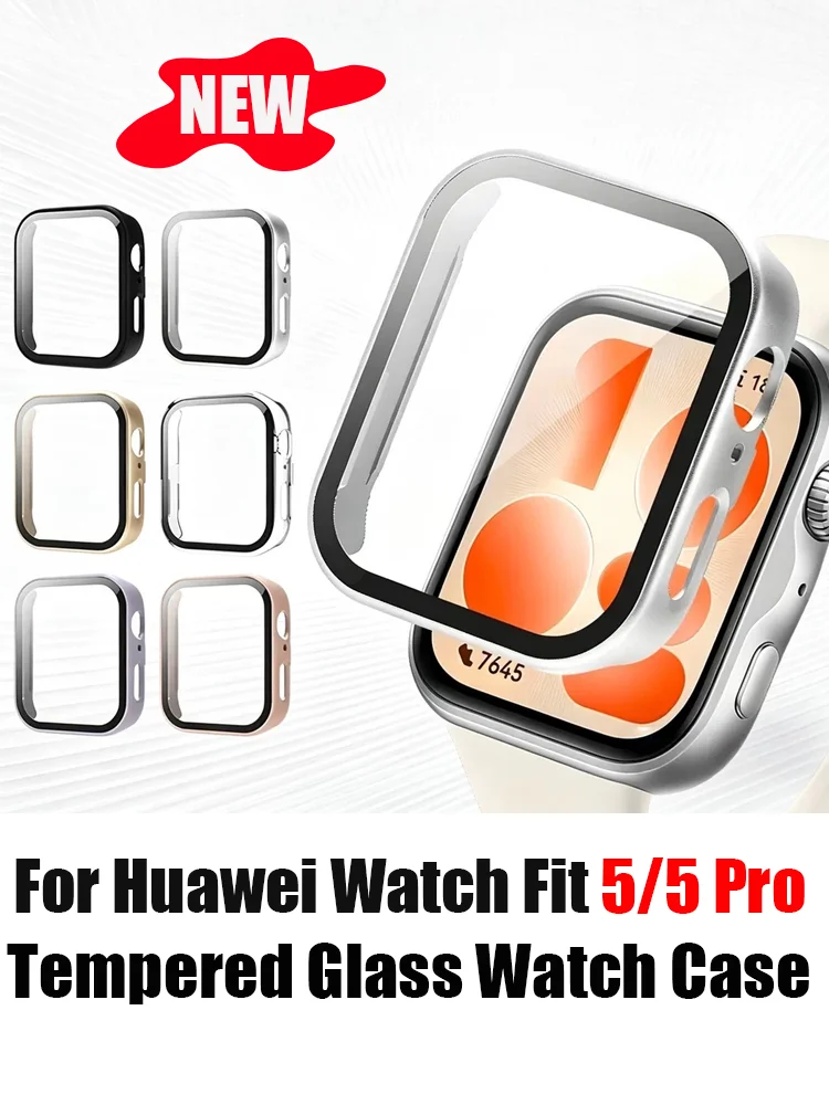 Glass+Case For Huawei Watch Fit 5 Pro All-Around Screen Protector PC Bumper Tempered Glass Case Huawei Watch Fit 5 Accessories