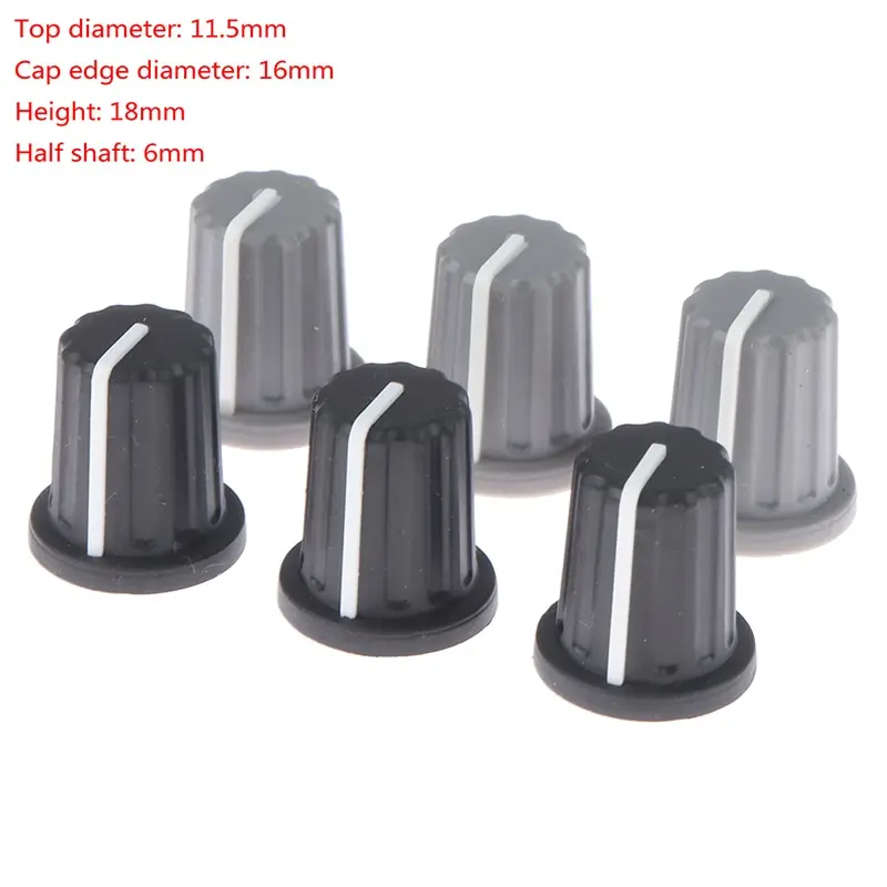 5pcs Soft Rubber Half Shaft Knob Diameter 16mm Height 18mm Potentiometer Encoder Knob 270 Degree D-shaped Inner Hole 6mm