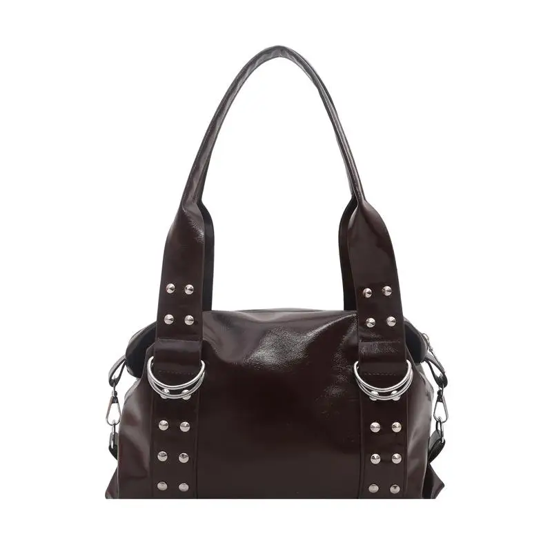 Y2K Punk Handtasche mit Nieten für Damen, aus Kunstleder, große Kapazität, Schultertasche, Vintage-Mode, Boston-Tasche, Umhängetasche für den täglichen Gebrauch. – Detail 10