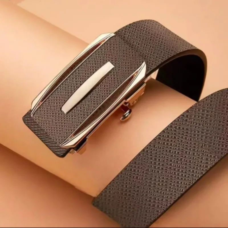 Cinturón de hombre con hebilla automática sin dientes, correa ajustable de piel de vaca 100% auténtica para hombre, cinturón Formal informal