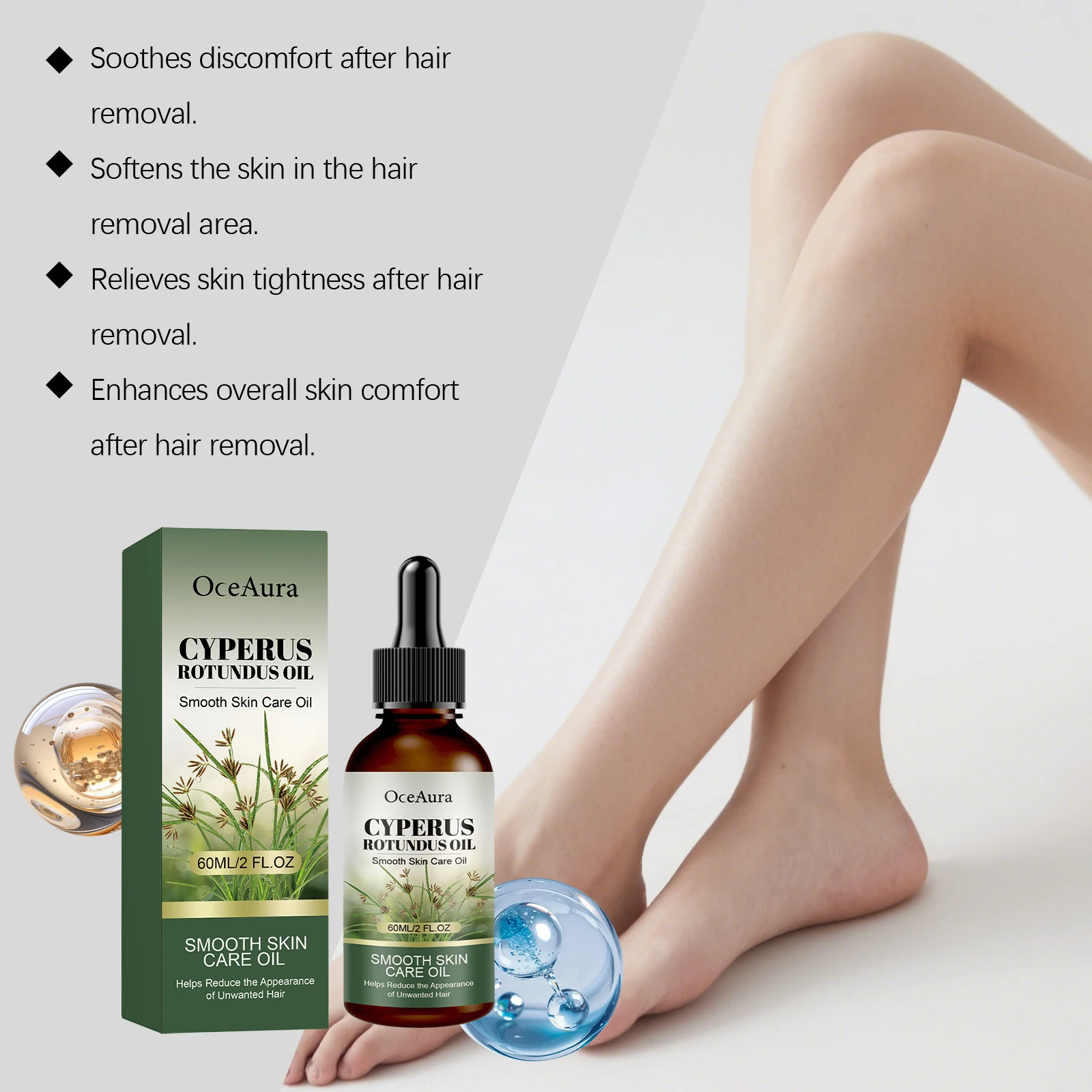 Cyperus Rotundus Oil Hair Removal Smoothing Moisturizing Body Care Reduce Unwanted Hair 60ml Reducing Body Hair Painless After