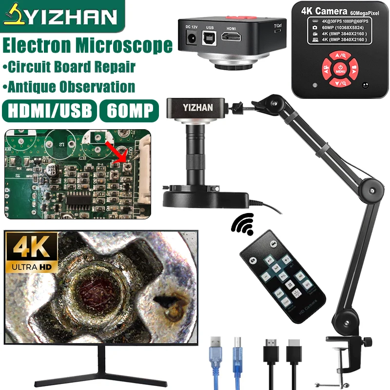 YIZHAN 60MP HD Elektronisches Digitalmikroskop 150x Zoom HDMI USB Industriekamera Klappbare Halterung Lötwerkzeug für PCB-Wartung
