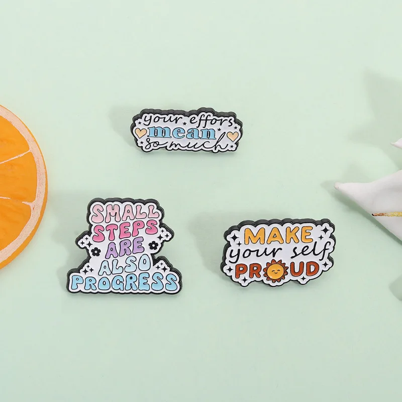 Lapel Pins Vitality inspirational text badge small steps are also progress your efforts are super meaningful cute cartoon brooch