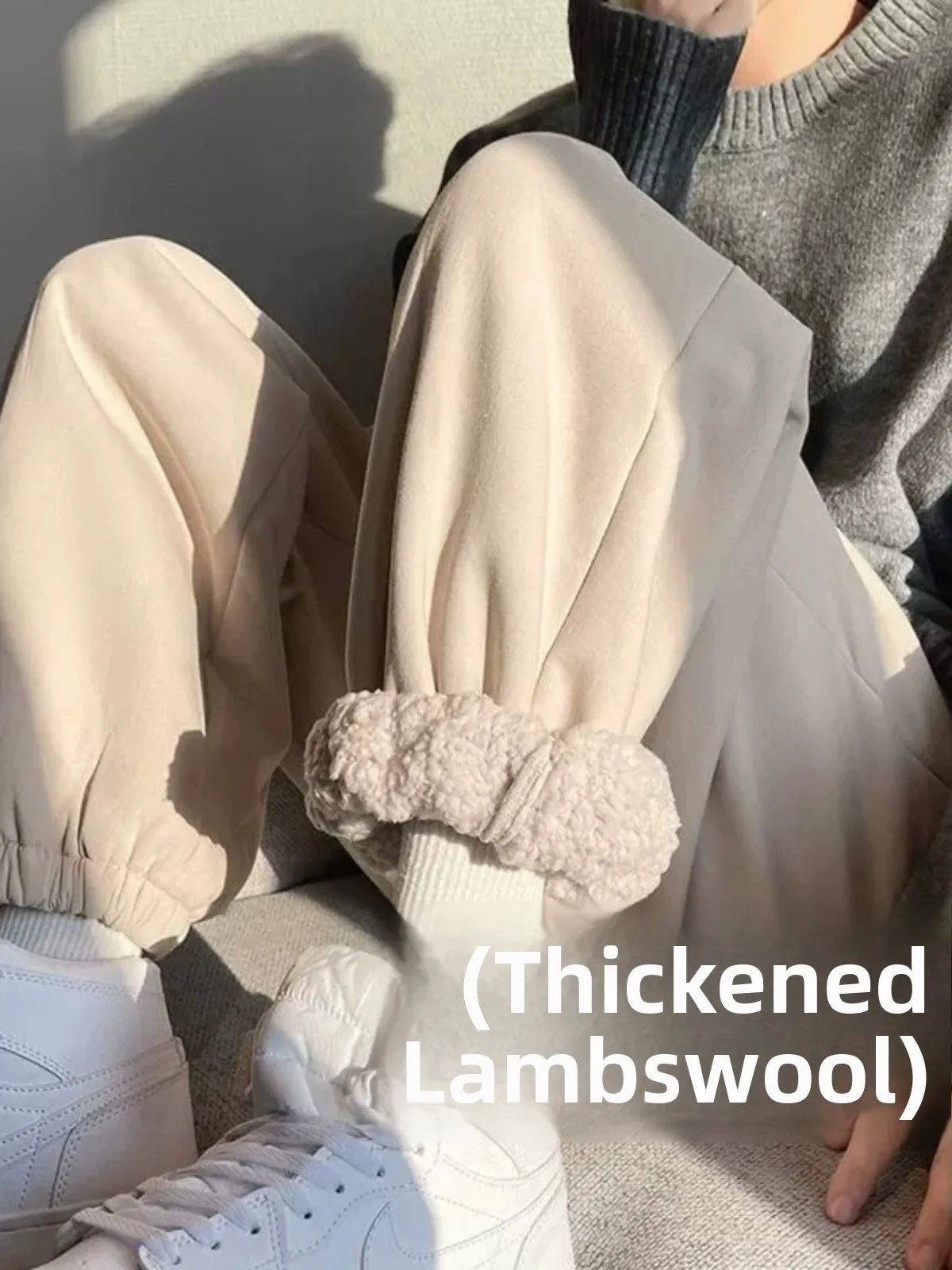 

Men's Winter Warm Lamb Velvet Pants Big Cotton Cuffed Casual Trousers Trendy Brand Teenage Heavyweight Dstring Sweatpants