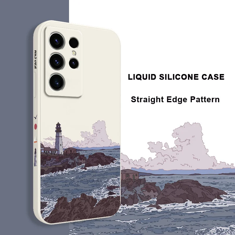 Wave Lighthouse Phone Case For Samsung Galaxy S24 S23 S22 S21 S20 S10 S10E S9 Ultra Plus FE Note 20 Ultra 10 9 Plus Cover