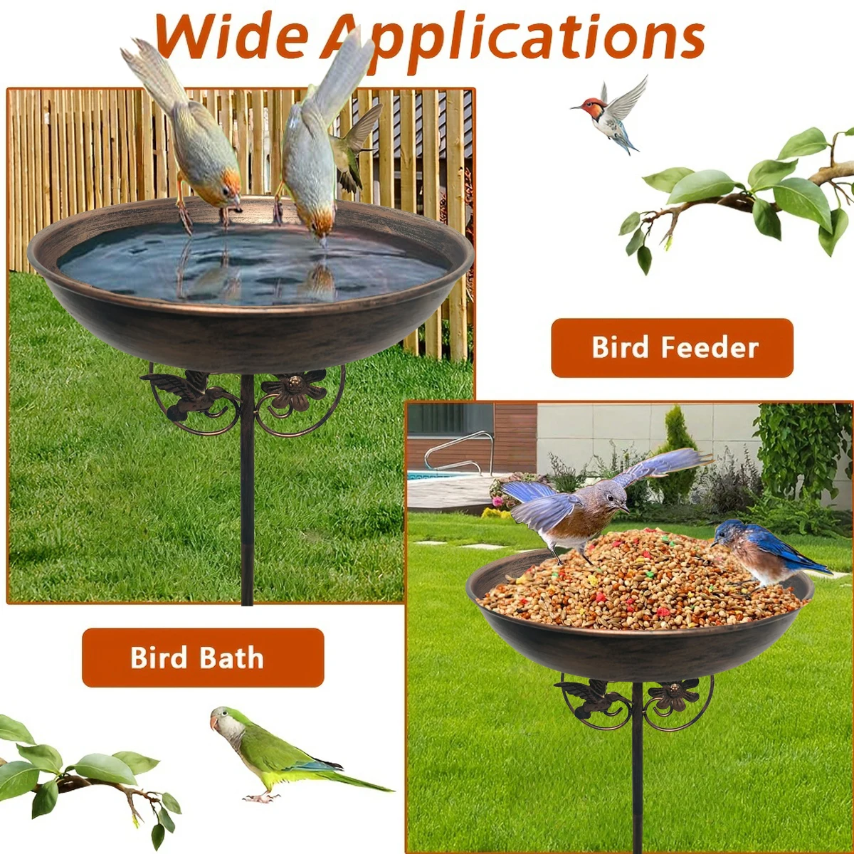 A Vintage Copper-Colored Iron Bird Bath and Feeder, Dual-Purpose, Rust-Proof for Outdoor Use, with 5 Stable Legs, Garden and Yard Decoration, Bird Drinking and Bathing Station, Easy to Clean, Classic Garden Decoration, Outdoor Decoration, Durable Handmade Product, Holiday Decoration/Outdoor Bird Feeder/Basic Feeding Equipment/Outdoor Scene Decoration