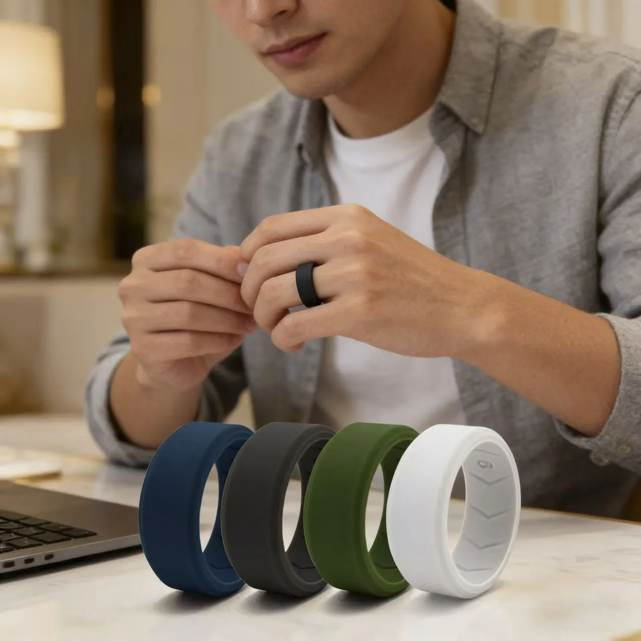 4pcs/set Breathable Comfort Silicone Ring Gift For Men Male Boy Father Sports Sporty Jewelry Daily Outdoor Working Running