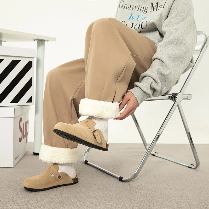 

Fleece-Lined Thickened Textured Casual Pants Autumn Winter New Pleated Design Draped Long Pants Loose Drawstring Sweatpants R0GS