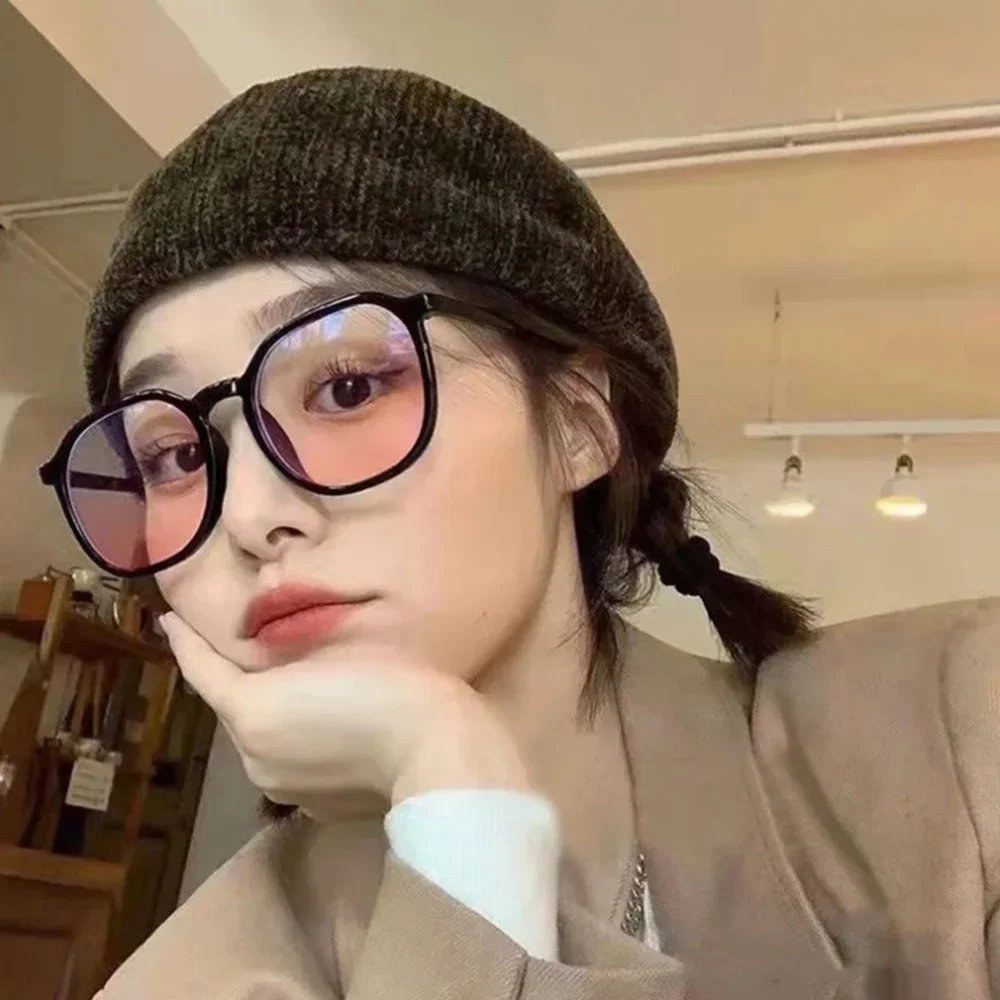 

New Anti-blue Pink Glasses Plain Makeup Trend Fashion Flat Lens