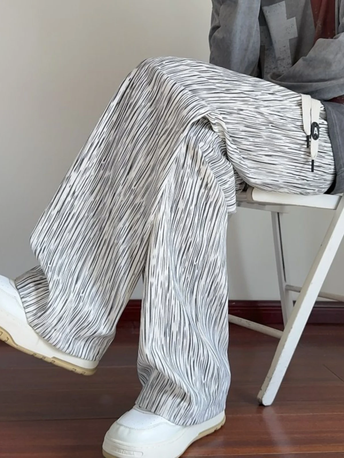 

High-End White Men's Sports Pants Loose Fit Straight Leg Casual Trousers American Retro Sle Autumn Faion Brand