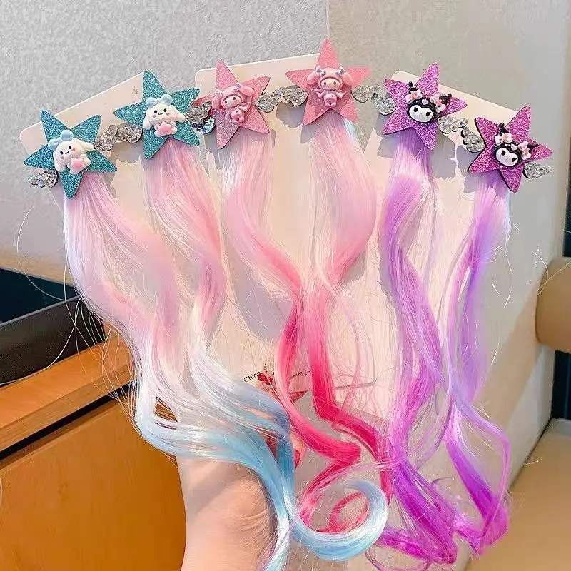 

Sanrio My Melody Wig Hair Clips, Pink Ombre Gradient Braided Extensions with Star & Rhinestone Decor, Cute Hair Accessories