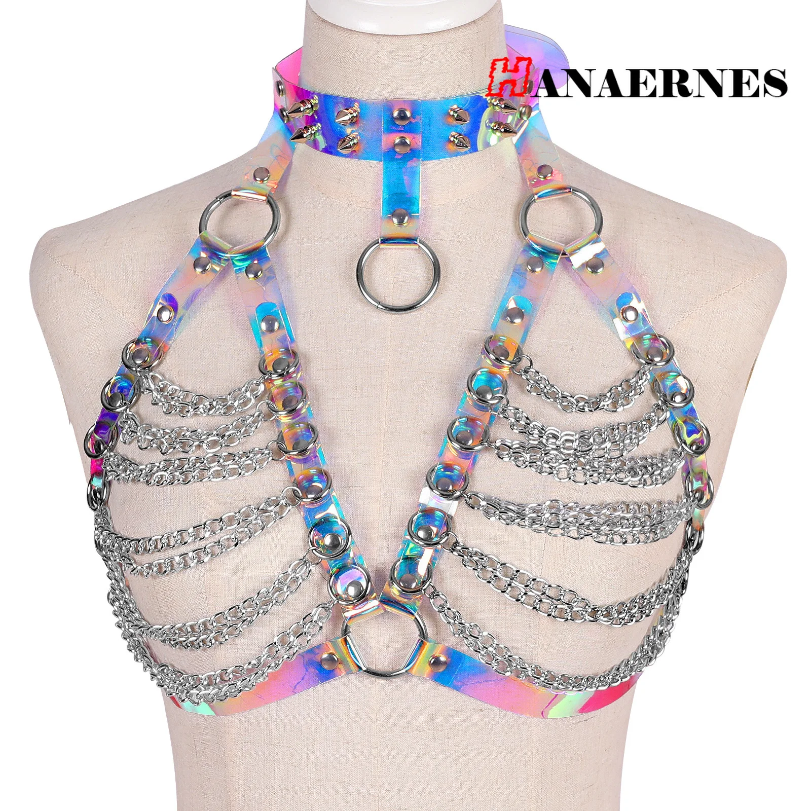 New Fashion Women Harness Bondage Beach Bra Chain Collar Chain Tops Adjustable Skirt Summer Night Party Rave Festival Harness