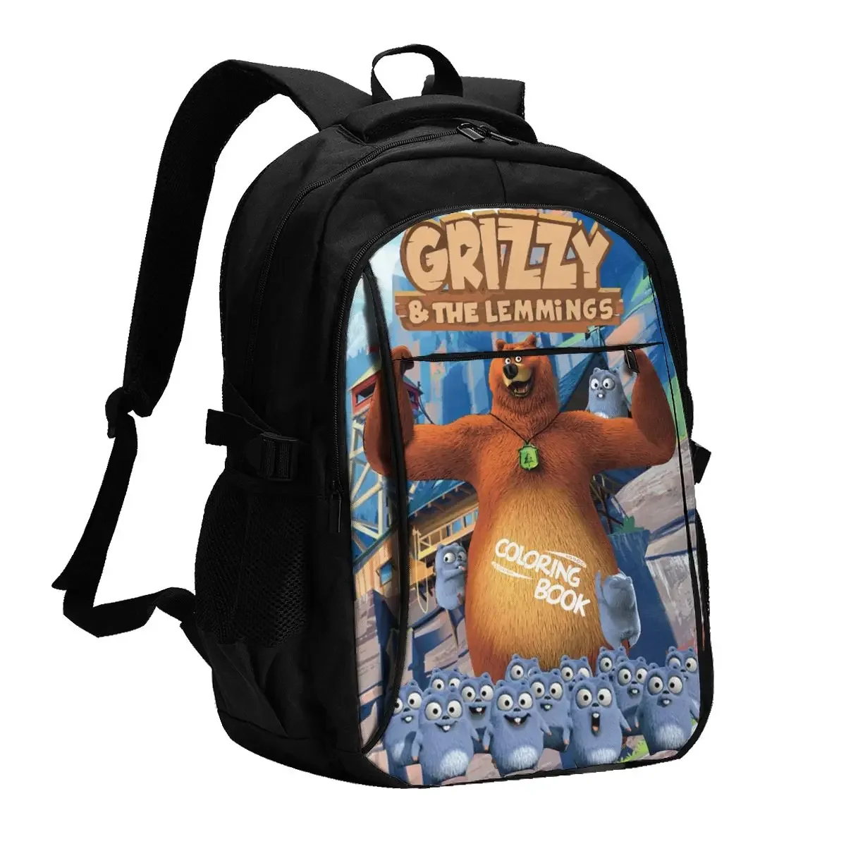 Cartoon Grizzy N Lemmings Travel Laptop Backpack, Business Water Resistant Laptop Backpack with USB Charging Port, College Bag