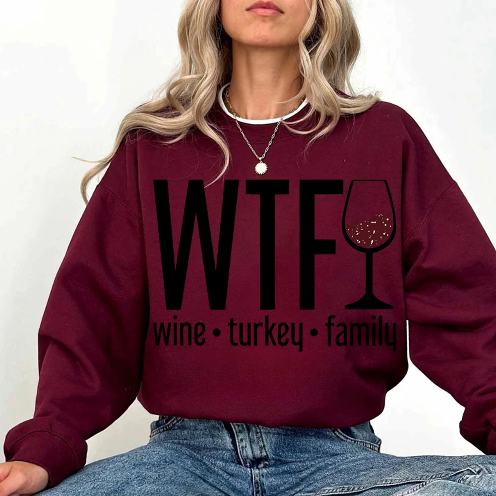 Vino Turchia Famiglia Abbigliamento donna Ringraziamento Abbigliamento donna Divertente Ringraziamento Felpa con cappuccio Turchia Abbigliamento donna Felpa autunnale