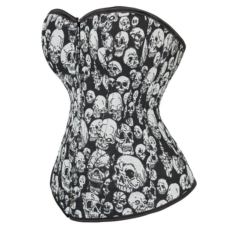 Womens Sexy Corsets Skull Printing Bustier Plus Size Burlesque Costume Pattern Corset Lingerie Gothic Vintage Exotic Korsett