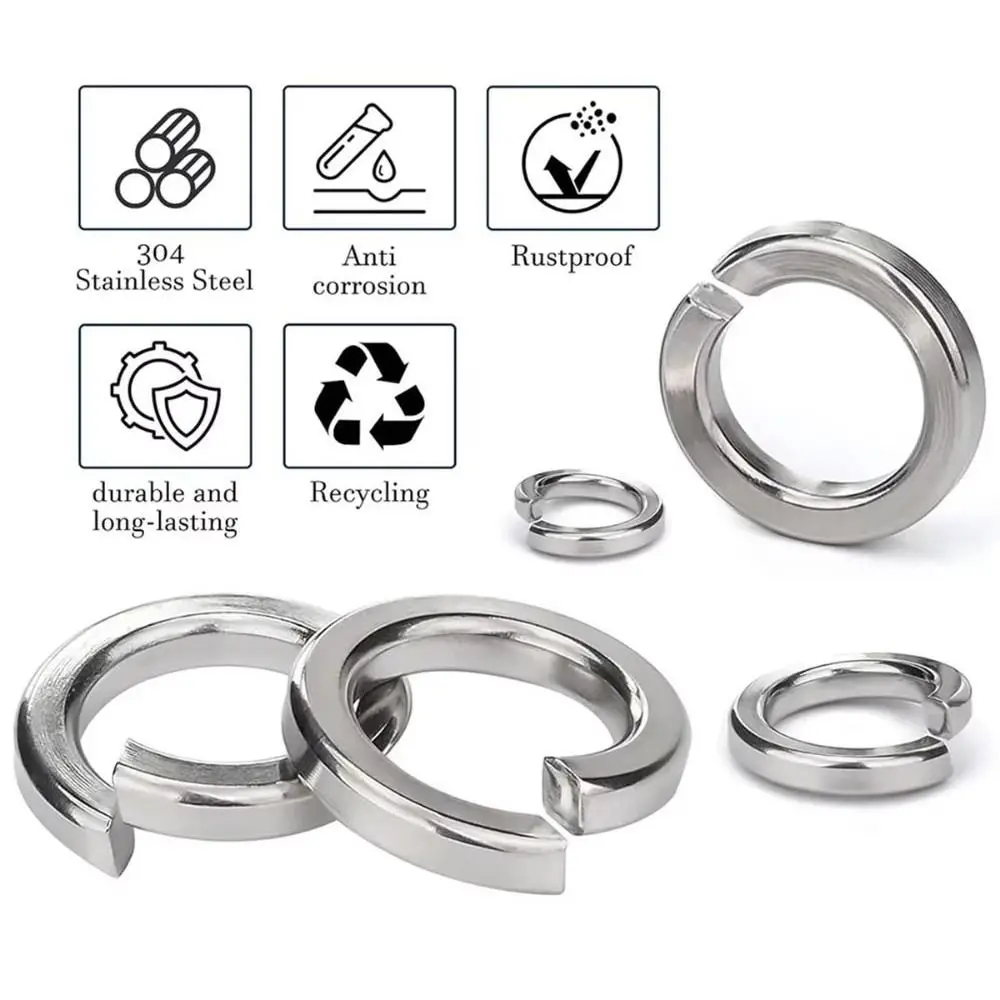 1000PCS M2 M2.5 M3 M5 M6 M8 M10 M12 Spring Lock Washers Assortment Kit 304 Stainless Steel Metric Split Lock Washer Set