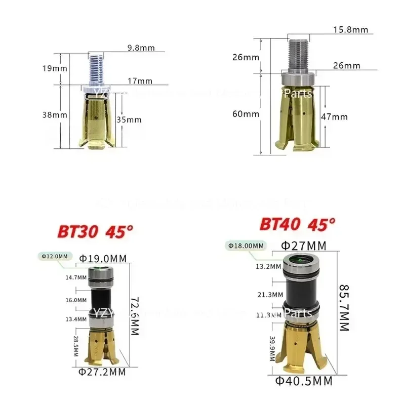 BT30 BT40 45 Degrees Gripper External Internal Threaded Spindle Claw Clamp 4 Petal Pull Claw Tool Milling CNC Machine Center