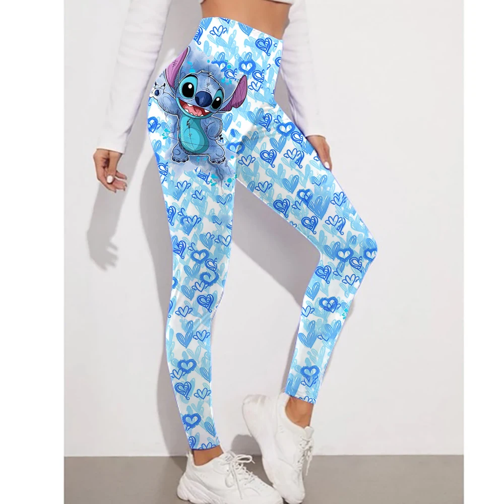 ディズニーステッチプリント市松模様の女性のスポーツとフィットネスレギンス女性タイダイジムレギンス Mujer プッシュアップ戦利品パンツフィットネス