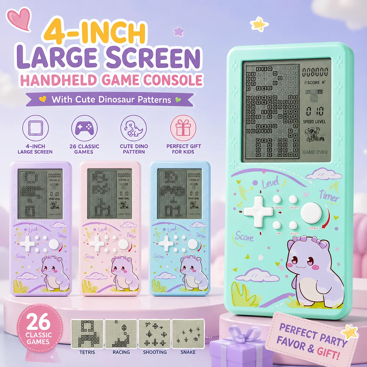 26-in-1 Classic Brick Game Console 4 Inch HD Screen Portable Handheld Gaming Christmas Surprise Gift 1/2/3 PCS