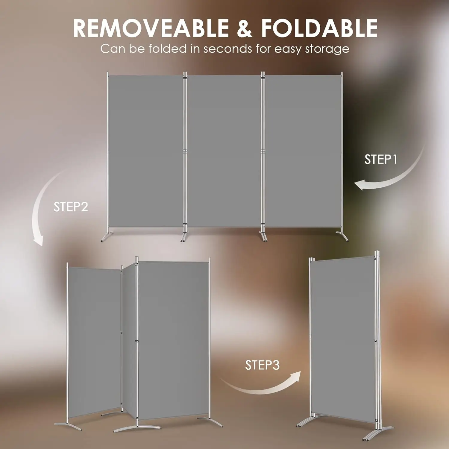 RANTILA 3 Panel Room Divider, 6 Ft Tall Folding Privacy Screen Freestanding Room Partition Wall Dividers, 102''W x 20''D x 71''H