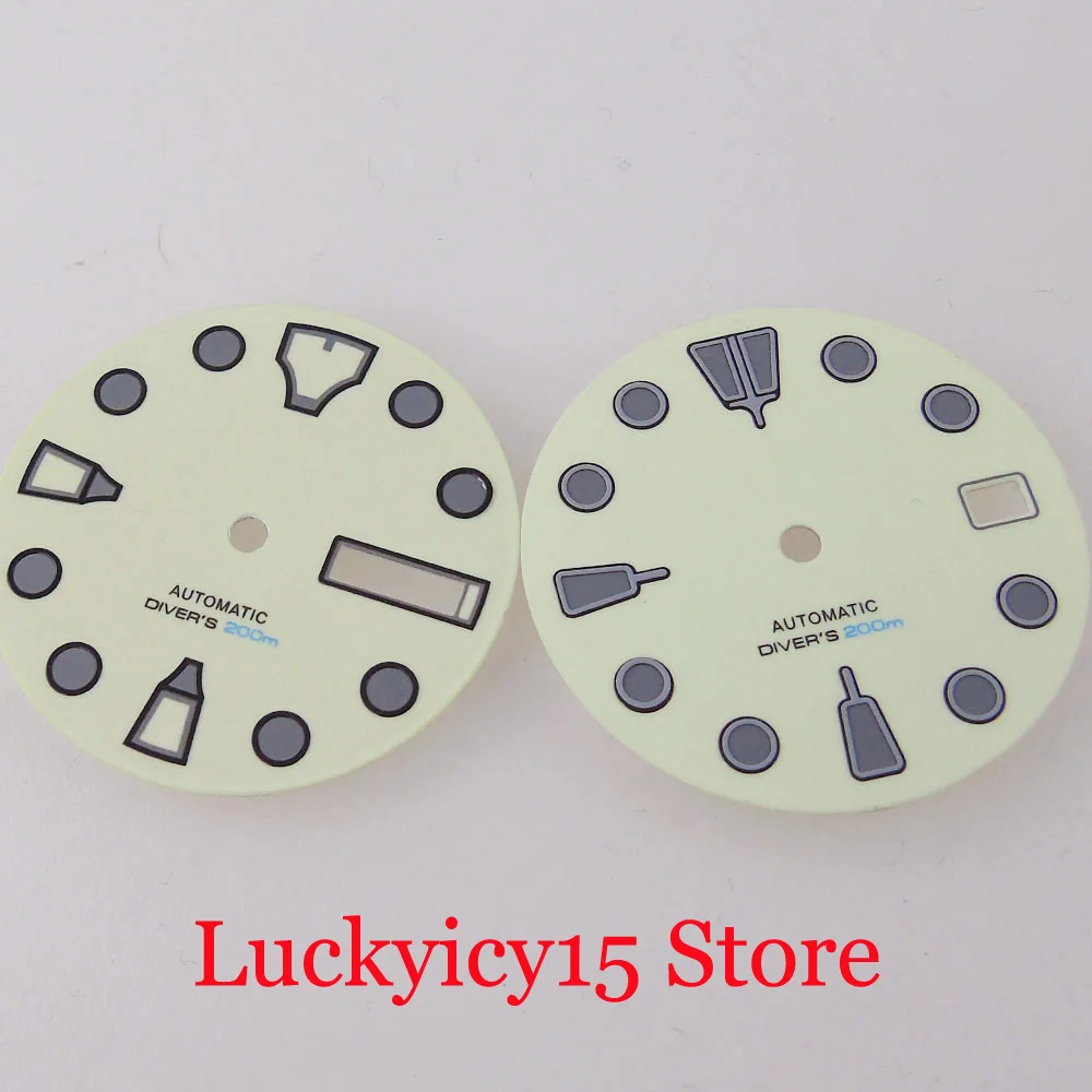 29mm Beige White Sterile Full Green Luminous Dial Hand With Date Window Watch Accessory Replace Fit For NH35A NH36A SKX007 SRP