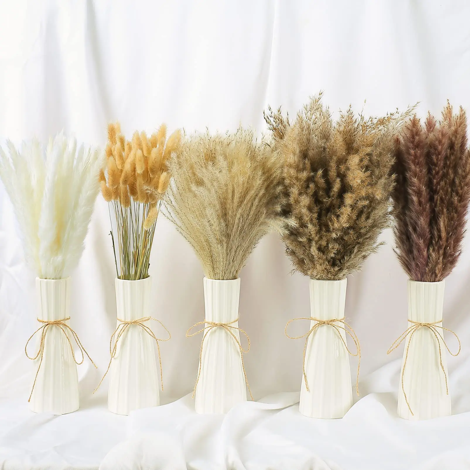 30-120Pcs Dried Pampas Grass Boho Room Decor White Pompa Floral Bouquet Fluffy Dry Flower for Bathroom Wedding Baby Shower Decor