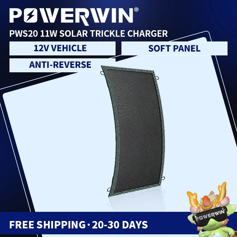 POWERWIN PWS20 12V Solar Battery Trickle Charger Maintainer Portable Waterproof Solar Panel Anti-backflow Trickle Charging Kit