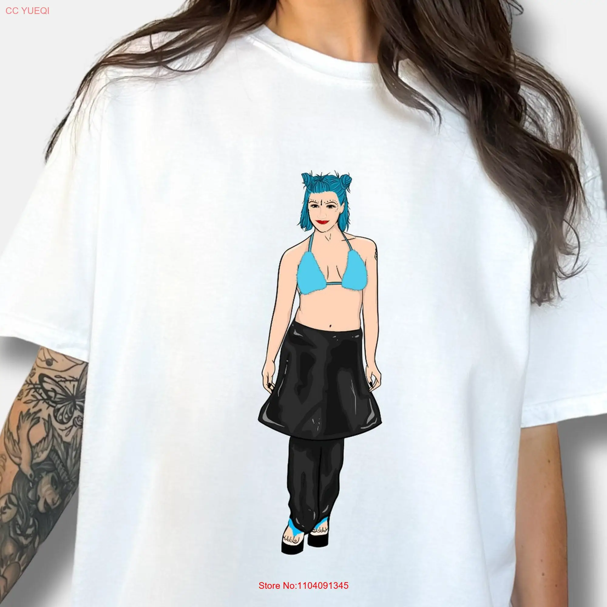 Gwen Gang No Doubt Band T-shirt para meninas, ilustrador retrô dos anos 90, mangas longas ou curtas, música rock