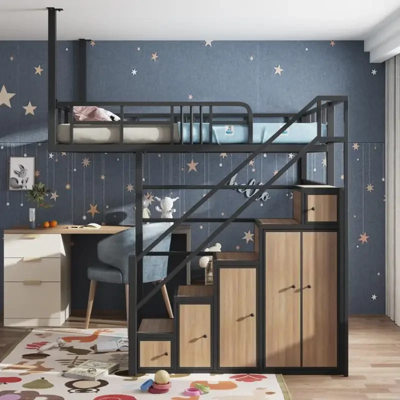 Loft multifunctional wrought iron hammock space-saving semi-floor apartment elevated bed loft bed student dormitory cabinet