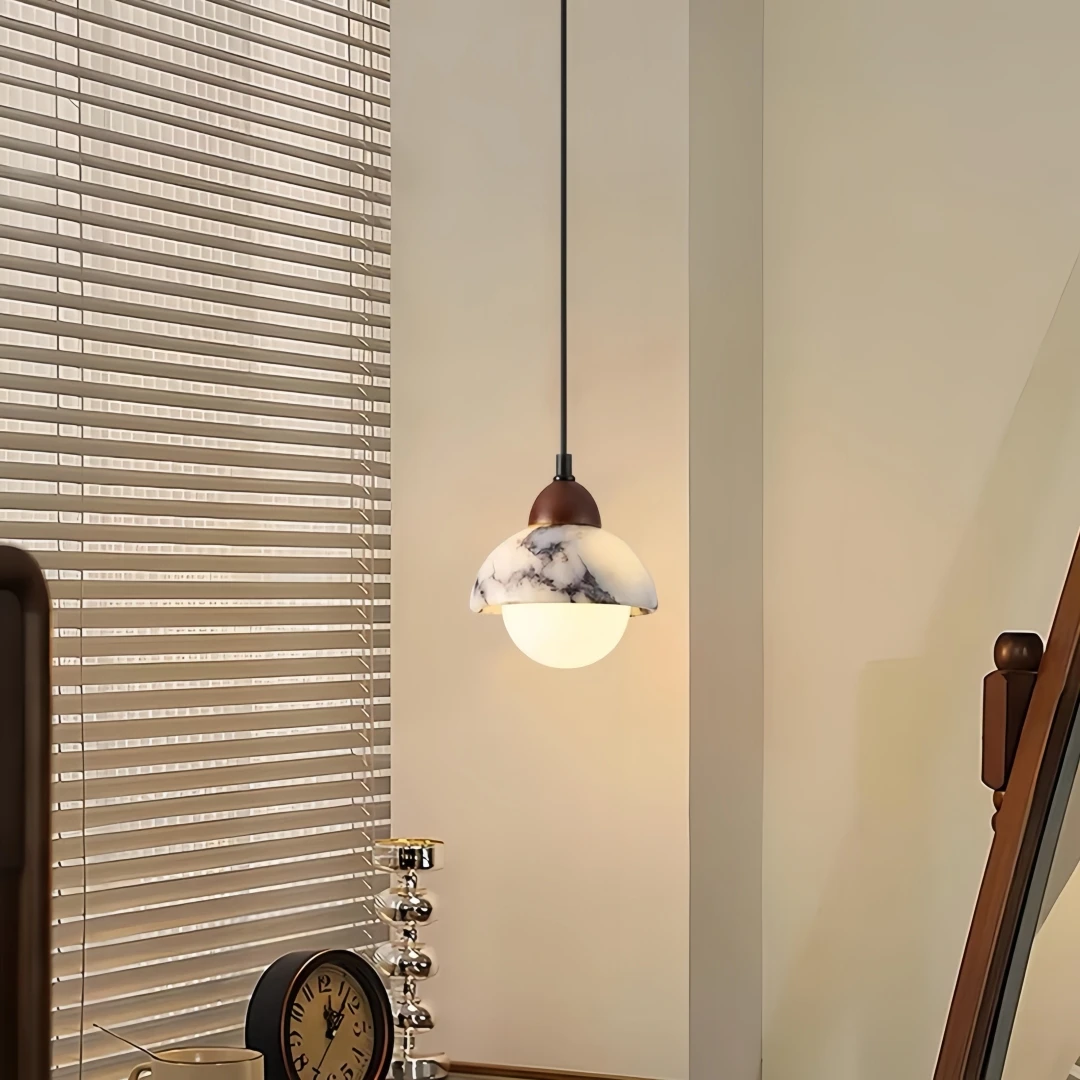 Modern Marbled Texture Mini Cylinder Pendant Light for Kitchen Island Bedside Bar Luxury Minimalist Contemporary Warm Home Decor