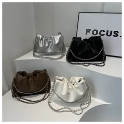 2024 Fashion Shoulder Bag Large Capacity Women Pleated Bag Trendy PU Leather Chain Bag