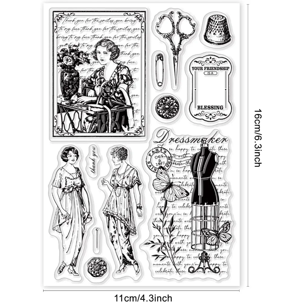 1pc Vintage tło do szycia wyczyść znaczki dla DIY Scrapbooking elegancka dama manekin silikonowe przezroczyste pieczęcie do dzienników — zdjęcie 7