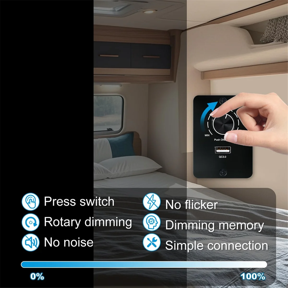 جديد 3C-DC 12-24 فولت LED باهتة PWM باهتة التبديل ، 5 أ 3 سلك باهتة لمصابيح LED مع USB شحن سريع QC 3.0 ل RV ، قارب ، شاحنة