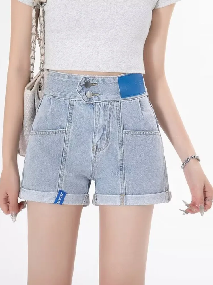 

Women's Denim Shorts Summer New Style High-waisted Slim Fashionable Ripped Curled Loose Wide-legged, Thin A-line Shorts Trendy