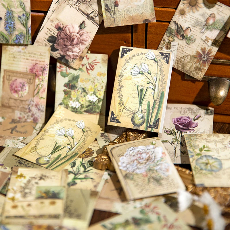 Yoofun 60 sheets Double-side Printed Vintage Material Paper Creative Flower Natural Plants Decorative Scrapbooking Journaling