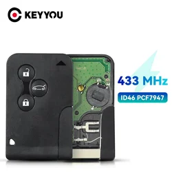 KEYYOU NEW ID46 PCF7947 Remote Car Key 433Mhz For Renault Megane 2 3 Scenic Clio 2003-2008 Smart Card Emergency Insert Key