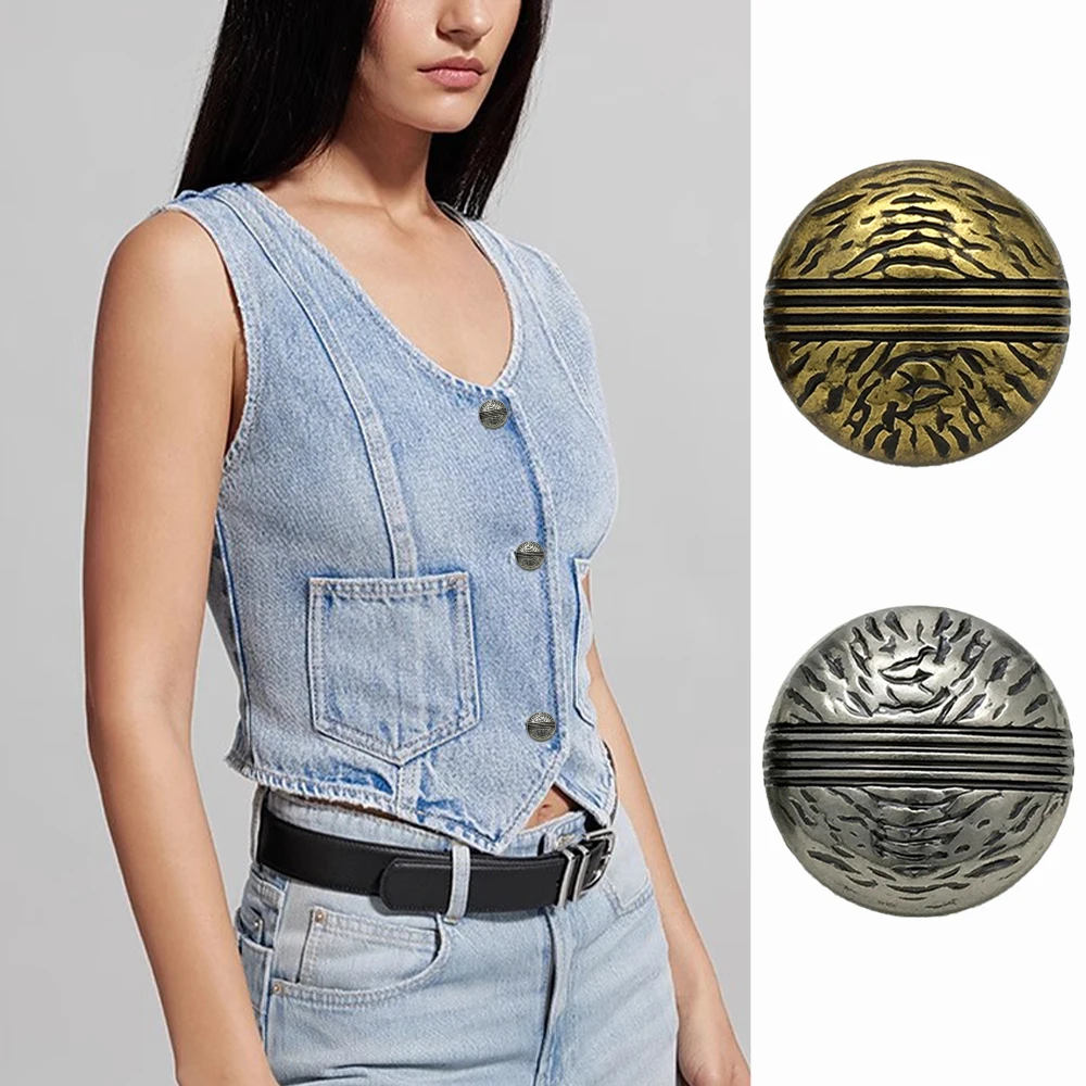 

10pcs 17.5/22.5mm Irregular Texture Metal Buttons for DIY Clothing, Gold/Silver Round Buttons, Retro Line Design Sewing Buttons