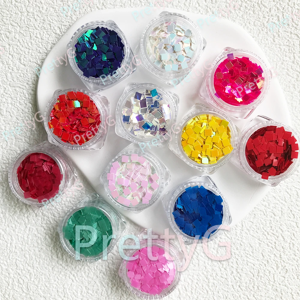 PrettyG 1 صندوق CRGS 3 مللي متر مربع بريق شكل معكرون ملون أوبال بريق مستطيل DIY بها بنفسك هلام مسمار الفن اكسسوارات الديكور