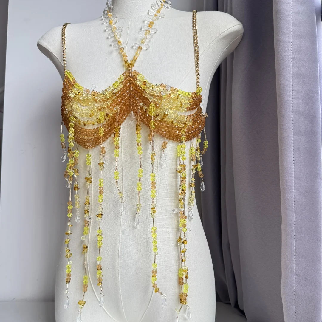 Vrouwen Tops Kralen Hemdje Vest Bikini Bh Top Body Overdreven Parel Hals Bustier Beachwear Lingerie Vrouw Club Rave