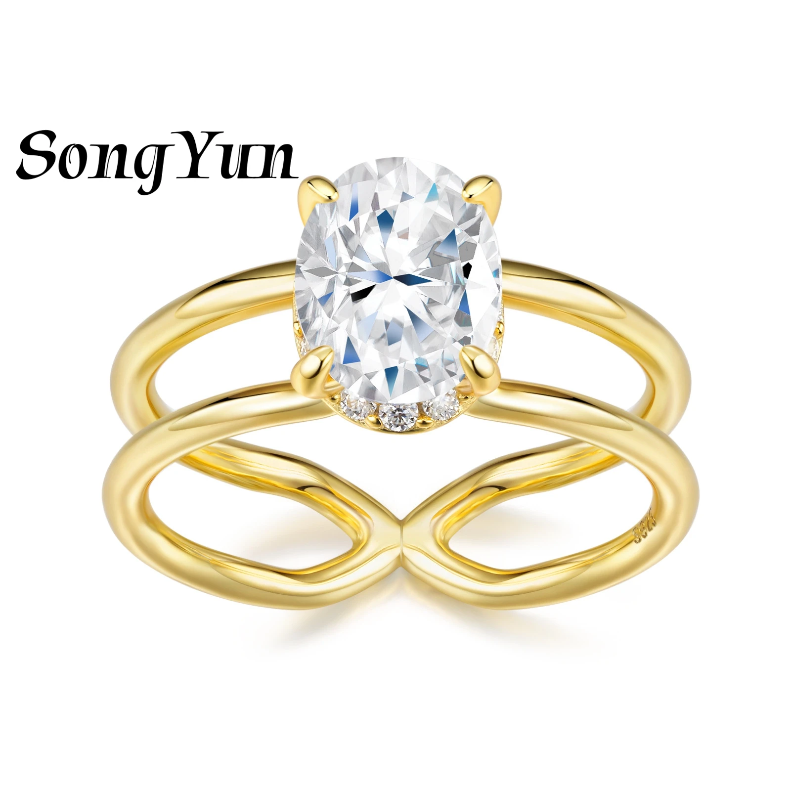 

SONGYUN Luxury Jewelry 925 Sterling Silver Ring Moissanite Christmas Ring for Friend 18K Gold Plated SYT Patent Fine Jewelry