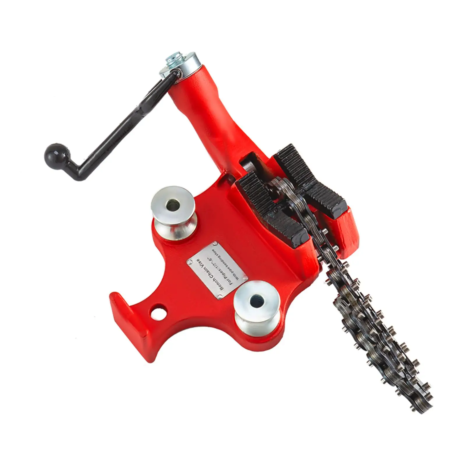 Screw Bench Chain Vise 1/8 to 5-Inch Pipe Capacity, Heavy Duty Bench Chain Pipe Vise with Crank Handle, Neoprene-Coated Jaw, Cast Iron Material Ideal for a Variety of Pipes