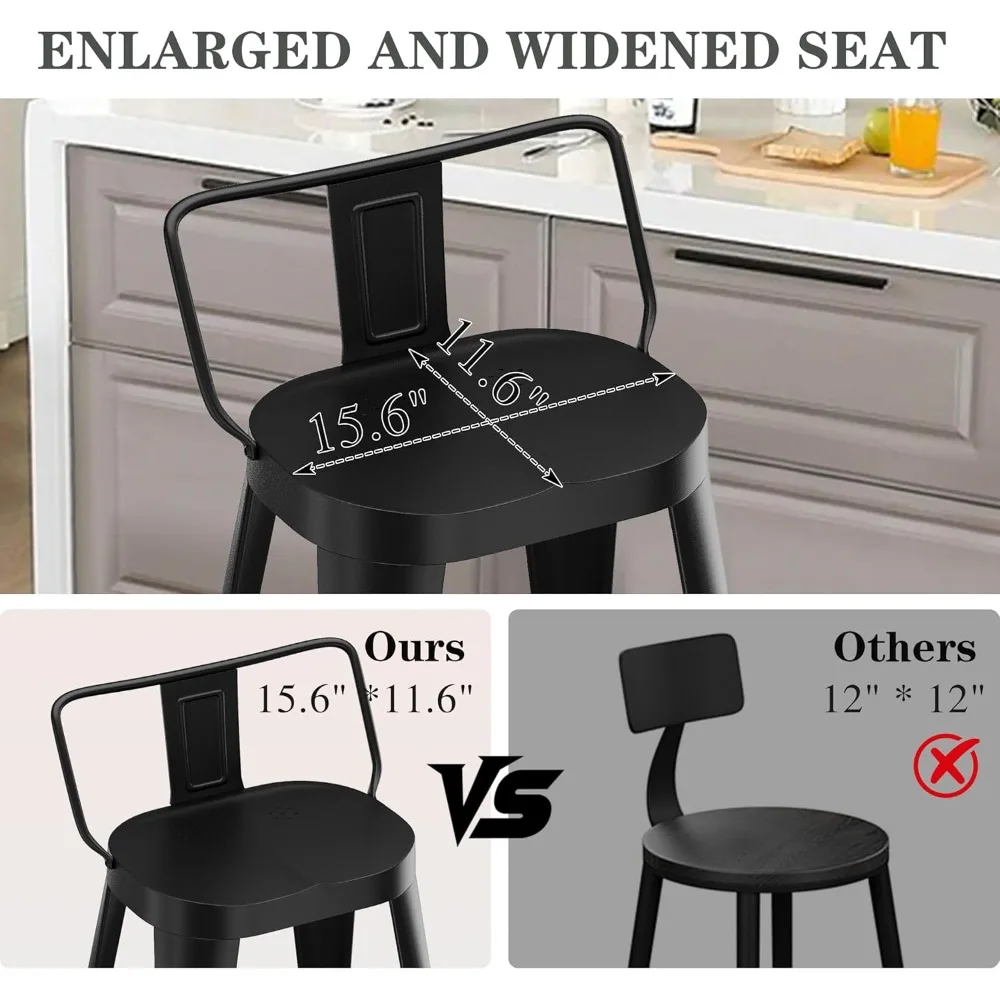 24インチ バースツール 4脚セット、インダストリアルメタルバースツール ファームハウスバーチェア 大きなシート付き キッチンアイランド用 (24インチ)