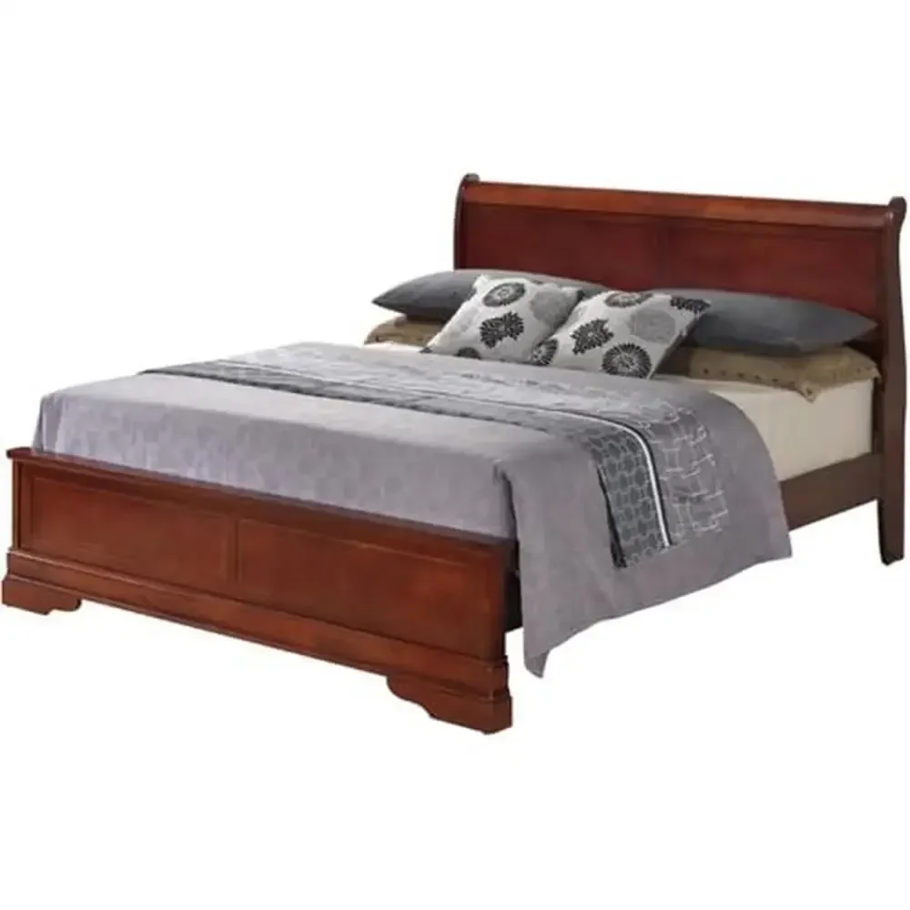 Cherry Wood Panel Bed Traditional Queen Size 87